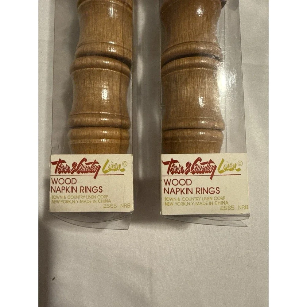 Vintage Town & Country Linen Wooden Napkin Rings Set of 8 Boho - New in Package